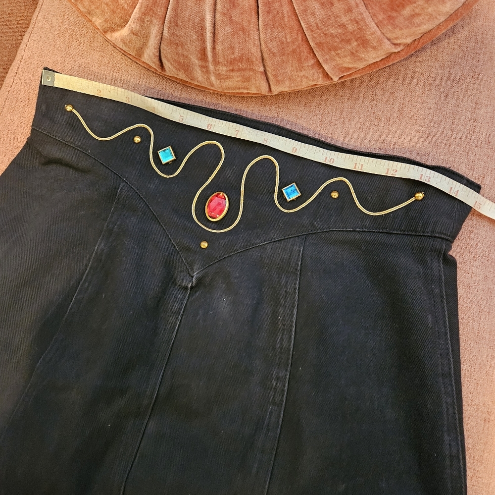 Vintage 80s Black Denim Pencil Skirt by SWITCH - Picture 11 of 14